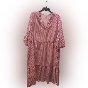 SHEIN Red and White Striped Midi Dress